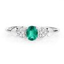 0.36 Carat Genuine Zambian Emerald and White Diamond 14K White Gold Ring-3