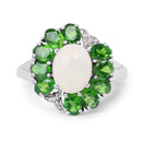 2.93 Carat Genuine Ethiopian Opal, Chrome Diopside & White Topaz .925 Sterling Silver Ring-3