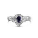 .925 Sterling Silver 6x4mm Pear Sapphire Gemstone with Diamond Accent Fashion Halo Ring (H-I Color, SI1-SI2 Clarity) - Size 7-1