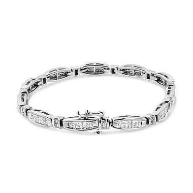 14K White Gold 2.0 Cttw Princess and Round Diamond Bar and Link Bracelet (I-J Color, I1-I2 Clarity) - 7.25" Inches - 0