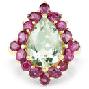 14K Yellow Gold Plated 7.21 Carat Genuine Green Amethyst and Rhodolite .925 Sterling Silver Ring-3