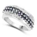 1.21 Carat Genuine Blue Sapphire and White Diamond .925 Sterling Silver Ring-2