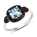 1.19 Carat Genuine Swiss Blue Topaz & Black Diamond .925 Sterling Silver Ring-1
