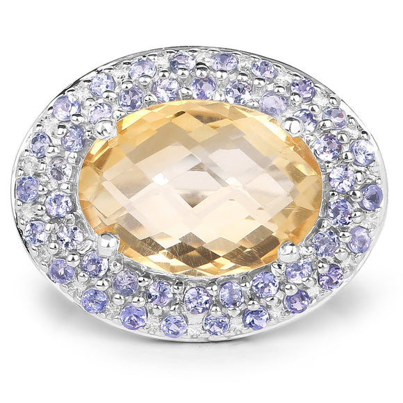 5.78 Carat Genuine Citrine and Tanzanite .925 Sterling Silver Ring