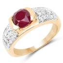 14K Rose Gold Plated 1.95 Carat Genuine Glass Filled Ruby & White Diamond .925 Sterling Silver Ring-1