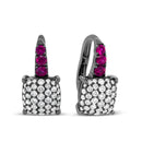 Black Rhodium Plated 18K White Gold 7/8 Cttw Round Diamond and Graduated Red Ruby Drop Earrings (F-G Color, VS1-VS2 Clarity)-2