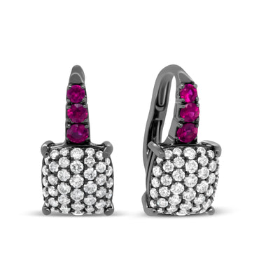 Black Rhodium Plated 18K White Gold 7/8 Cttw Round Diamond and Graduated Red Ruby Drop Earrings (F-G Color, VS1-VS2 Clarity) - 0