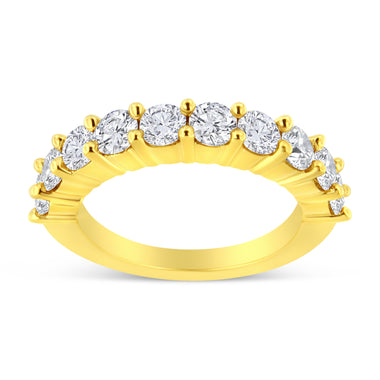 14K Yellow Gold Plated .925 Sterling Silver 2.0 Cttw Round Brilliant Cut Diamond 10 Stone Anniversary Band Ring (J-K Color, I1-I2 Clarity) - Size 7
