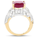 14K Yellow Gold Plated 10.76 Carat Glass Filled Ruby and White Topaz .925 Sterling Silver Ring-2