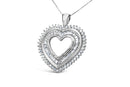 .925 Sterling Silver 1.0 Cttw Baguette and Round Diamond  Heart Pendant 18" Necklace (H-I Color, I3 Clarity)-3