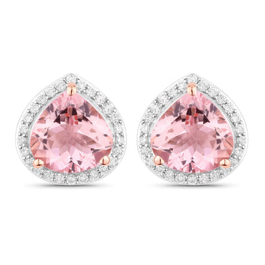 3.27 Carat Genuine Morganite and White Diamond 14K Rose Gold Earrings