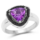 1.56 Carat Genuine Amethyst and Black Diamond .925 Sterling Silver Ring-1