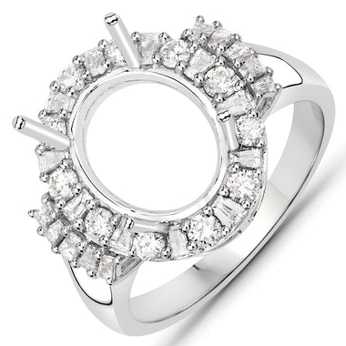 0.83 Carat Genuine White Diamond 14K White Gold Semi Mount Ring - holds 11x9mm Oval Gemstone
