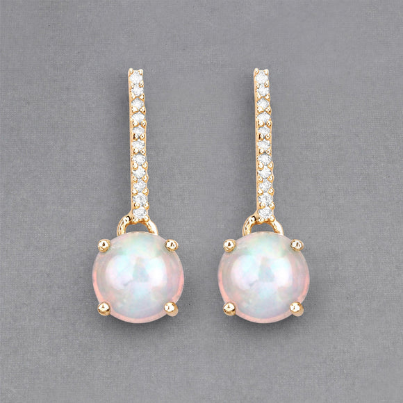 1.06 Carat Genuine Ethiopian Opal and White Diamond 10K Yellow Gold Earrings