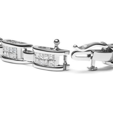 14K White Gold 3.0 Cttw Invisible Set Princess Cut Diamond Link and Buckle 7.25" Tennis Bracelet (I-J Color, I1-I2 Clarity) - 0
