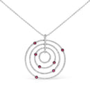 18K White Gold 2 1/6 Cttw Pave Set Diamonds and Red Ruby Openwork Circles 18" Pendant Necklace  (G-H Color, SI2-I1 Clarity) - Adjustable up to 16" - 18"-1