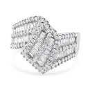 14K White Gold 1-1/2 Cttw Round and Baguette Diamond Bypass Cocktail Ring Band (H-I Color, SI1-SI2 Clarity) - Size 7-3