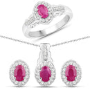 2.46 Carat Genuine Ruby and White Topaz .925 Sterling Silver 3 Piece Jewelry Set (Ring, Earrings, and Pendant w/ Chain)-1