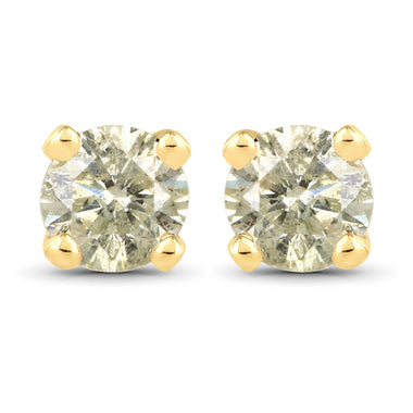 0.92 Carat Genuine LB Diamond 14K Yellow Gold Earrings