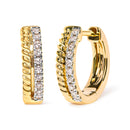 10K Yellow Gold 1/10 Cttw Diamond and Rope Twist Huggy Hoop Earrings (H-I Color, I1-I2 Clarity)-2