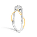 14K Yellow Gold Plated .925 Sterling Silver 1/4 Cttw Diamond Bypass and Halo Promise Ring (I-J Color, I3 Clarity) - Ring Size 7-4