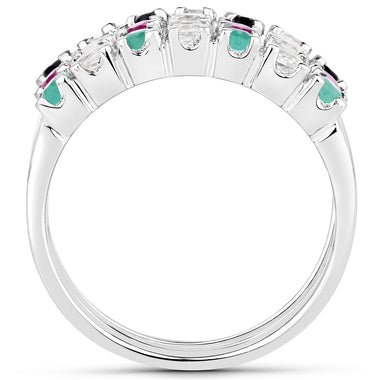 1.44 Carat Genuine Multi Stones .925 Sterling Silver Ring - 0