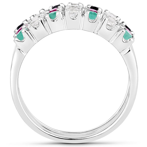 1.44 Carat Genuine Multi Stones .925 Sterling Silver Ring