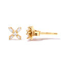 10K Yellow Gold 1/10 Cttw Round and Baguette Diamond Criss Cross X Stud Earring (H-I Color, I1-I2 Clarity)-3