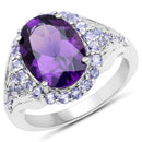 5.90 Carat Genuine Amethyst and Tanzanite .925 Sterling Silver Ring-1
