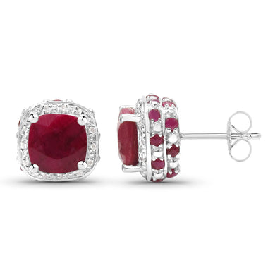 6.12 Carat Dyed Ruby, Ruby and White Topaz .925 Sterling Silver Earrings - 0