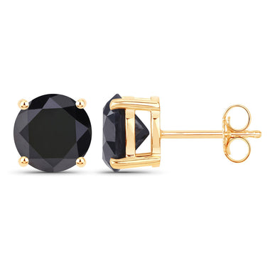 3.84 Carat Genuine Black Diamond 14K Yellow Gold Earrings - 0