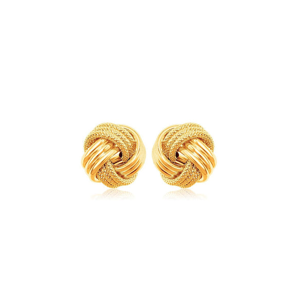 10k Yellow Gold Love Knot with Ridge Texture Earrings