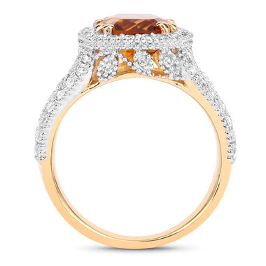 3.71 Carat Genuine Citrine and White Topaz .925 Sterling Silver Ring - 0