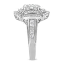14K White Gold 1.0 Cttw Round & Baguette Cut Diamond Floral Cluster Quatrefoil Channel Set Band Cocktail Statement Ring (H-I Color, SI2-I1 Clarity) - Size 6-3/4-5