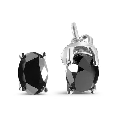 14K White Gold 3.00 Cttw Oval Cut Black Diamond Solitaire Stud Earrings (Black Color, I2-I3 Clarity) - 0