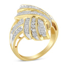 10K Yellow Gold Plated .925 Sterling Silver 1.0 Cttw Round & Baguette Diamond Knot Channel Statement Ring (I-J Color, I2-I3 Clarity) - Size 6-1