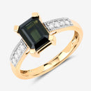 1.91 Carat Genuine Green Tourmaline and White Diamond 14K Yellow Gold Ring-4
