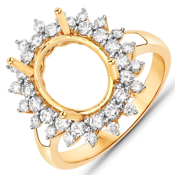 0.79 Carat Genuine White Diamond 14K Yellow Gold Semi Mount Ring - holds 11x9mm Oval Gemstone