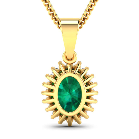 1.13 Carat Genuine Zambian Emerald and White Diamond 14K Yellow Gold Pendant