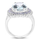 5.30 Carat Genuine Aquamarine, Tanzanite & White Topaz .925 Sterling Silver Ring-2