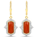 3.93 Carat Genuine Red Coral and White Diamond .925 Sterling Silver Earrings-1