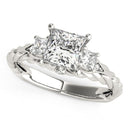 14k White Gold Princess Cut 3 Stone Antique Style Diamond Ring (1 1/8 cttw)-1