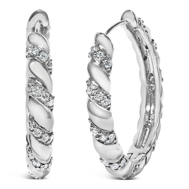 14K White Gold 1 1/5 Cttw Lab Grown Diamond Swirl Design 1" Inch Hoop Earrings (F-G Color, VS1-VS2 Clarity)