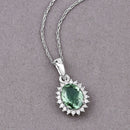 1.39 Carat Genuine Green Tourmaline and White Diamond 14K White Gold Pendant-2