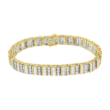 14K Yellow Gold 5.50 Cttw Round and Baguette Diamond Link Bracelet - 0