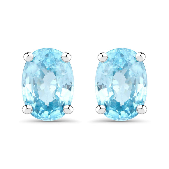 2.40 Carat Genuine Blue Zircon .925 Sterling Silver Earrings