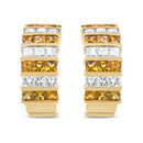 18K Yellow Gold 1 3/4 Cttw Invisible Set Princess Cut Diamond and 2.5mm Yellow Sapphire Huggie Hoop Earrings (F-G Color, VS1-VS2 Clarity)-2