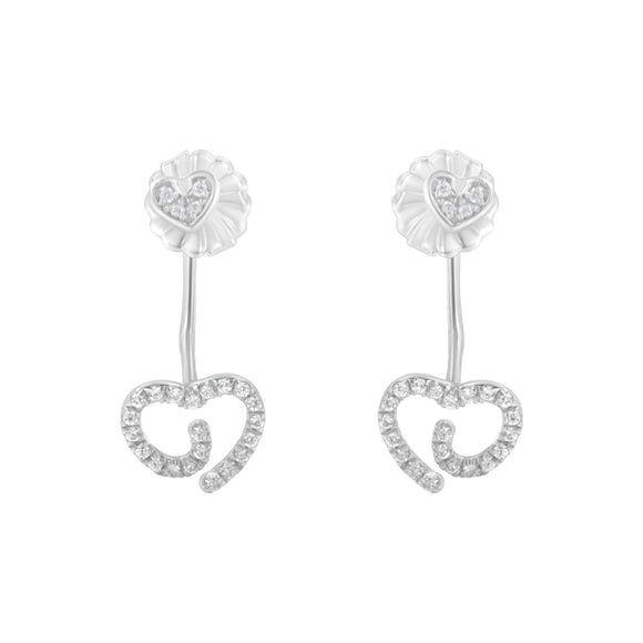 .925 Sterling Silver 1/4 Cttw Diamond Swirl Heart Front/Back Earrings (I-J Color, I2-I3 Clarity)