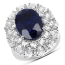 10.64 Carat Dyed Sapphire and White Topaz .925 Sterling Silver Ring-2