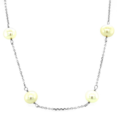 14k White Gold Necklace with White Pearls - 0